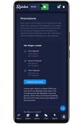 Rainbet Pick your bonus